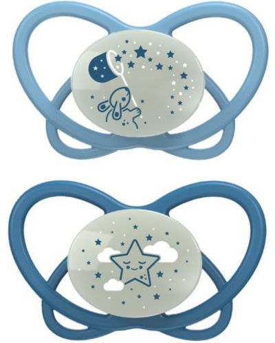 Silikonske dude varalice NIP Green - Zeko i zvijezda, 0-6 m, 2 komada, plave - 1