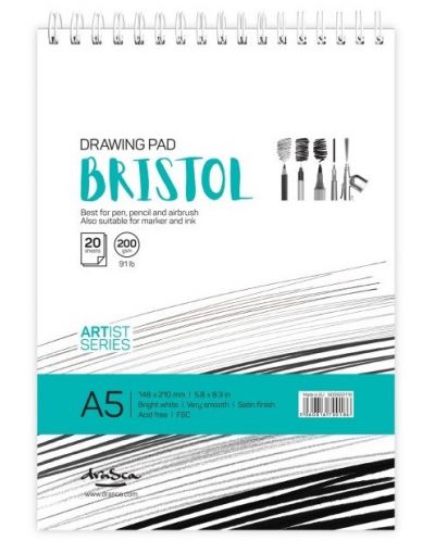 Blok za crtanje sa spiralom Drasca Bristol drawing pad - А5, 20 l - 1
