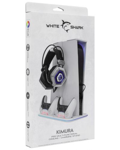 Stalak za konzolu i slušalice + Docking stanica za punjenje White Shark - Kimura, bijeli (PS5) - 7