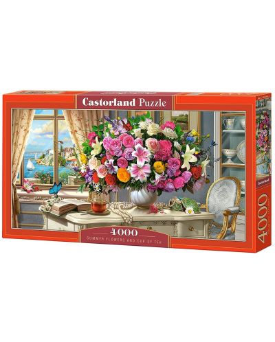 Panoramska slagalica Castorland od 4000 dijelova - Ljetno cvijeće i šalica čaja - 1