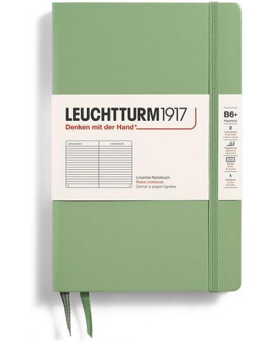 Rokovnik Leuchtturm1917 Paperback - B6+, svijetlozeleni, linirani, tvrdi uvez - 1
