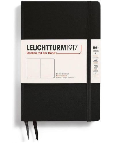 Rokovnik Leuchtturm1917 Paperback - B6+, crni, bijele stranice, tvrdi uvez - 1