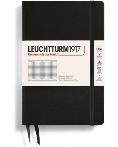 Rokovnik Leuchtturm1917 Paperback - B6+, crni, stranice s kvadratićima, tvrdi uvez - 1