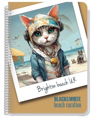 Bilježnica sa spiralom Black&White Beach Vacation - A4, 60 listova, široki redovi, asortiman - 2