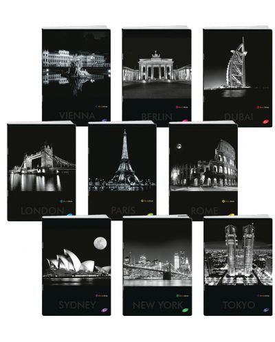 Bilježnica Elisa - Cities by Night, A4, 62 listа, široki redovi, asortiman - 1