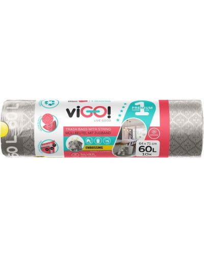 Vreće za smeće s vezicama viGО! - Premium №1, 60 l, 10 komada, srebrnaste - 1