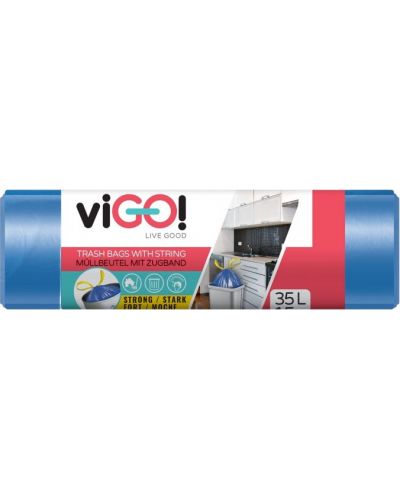 Vreće za smeće s vezicama viGО! - Standard, 35 l, 15 komada, plave - 1