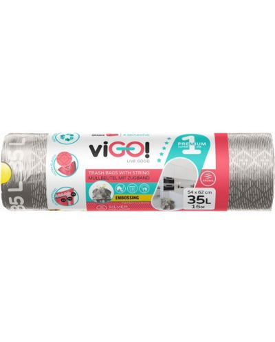Vreće za smeće s vezicama viGО! - Premium №1, 35 l, 15 komada, srebrnaste - 1