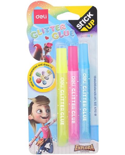 Ljepila u boji Deli Stick Up - Glitter Neon, 3 х 12 ml - 1