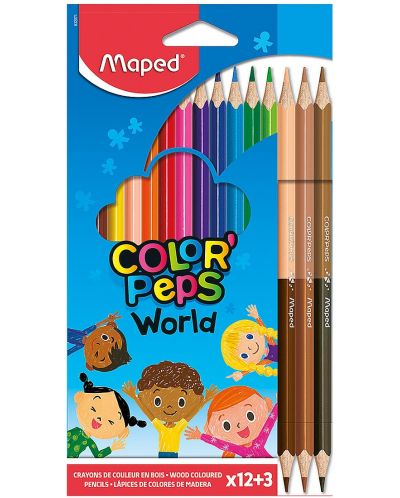 Olovke u boji Maped Color Peps - 12 boja, sa 3 dvostrane olovke - 1