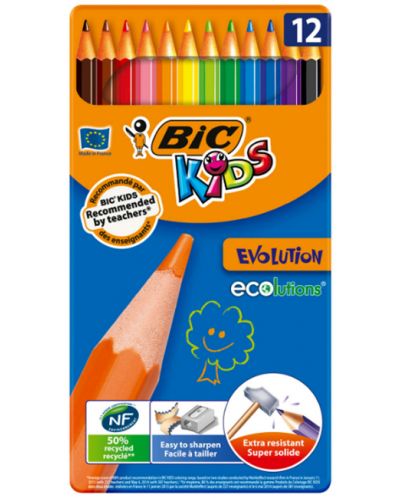 Olovke u boji BIC Kids - Evolution, 12 boja, metalna kutija - 1