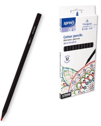 Olovke u boji SpreeArt - Trokutasti, Ø 2,65 mm, 12 boja s gumicom - 1