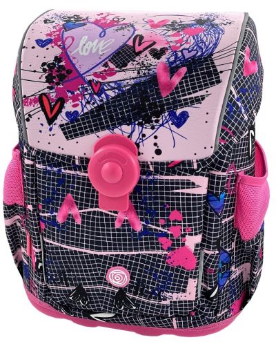 Ergonomski školski ruksak Kaos - Pink Love, s poklopcem - 2