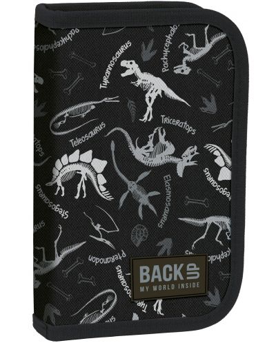 Školska pernica s priborom Derform BackUp - Black dinosaurs, 1 zatvarač - 1