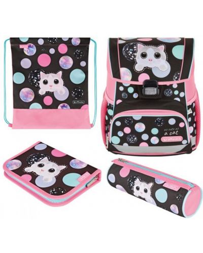 Školski set Herlitz Loop Plus - Cute Cat, ruksak, sportska torba i dvije pernice - 1