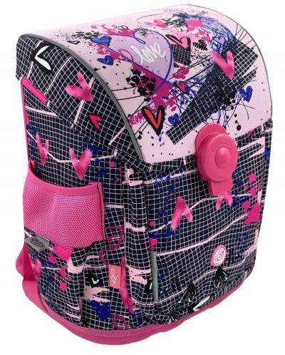 Ergonomski školski ruksak Kaos - Pink Love, s poklopcem - 3