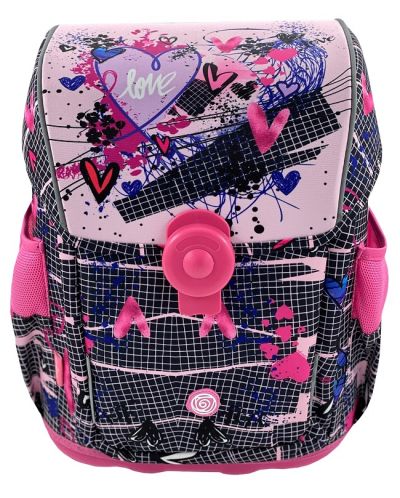 Ergonomski školski ruksak Kaos - Pink Love, s poklopcem - 1