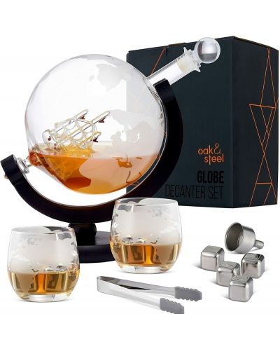 Set za viski Oak & Steel - Globus, dekanter s 2 čaše i dodacima - 1