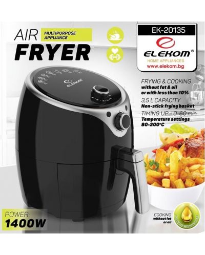 Aparat za zdravu prehranu Elekom - 20135, Air Fryer, 1400 W, 3.5l, crni - 3