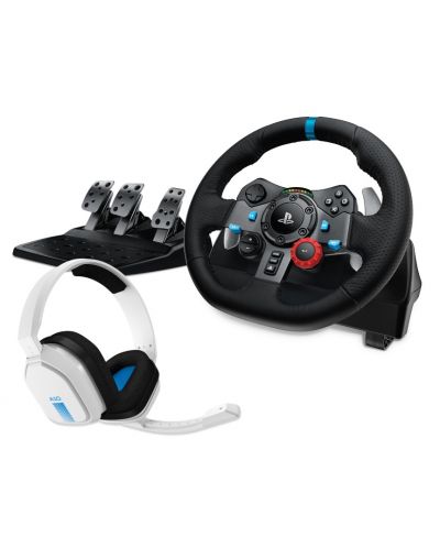 Volan s pedalama i slušalicama Logitech - G29 Driving Force, Astro A10, PS5/PS4, bijeli - 1