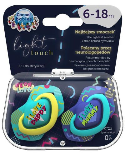 Dude varalice Canpol Light touch - Neon love, 6-18 mjeseci, 2 komada, plave - 8