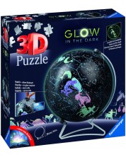 3D Slagalica Ravensburger od 180 dijelova - Globus koji svijetli u tami -1