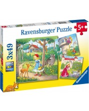 Puzzle Ravensburger od  3 x 49 dijelova - Rapunzel, Crvenkapica, Princ Žaba