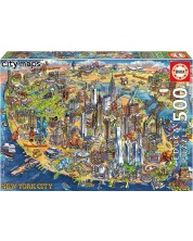 Puzzle Educa od 500 dijelova - Karta New Yorka, Maria Rabinky