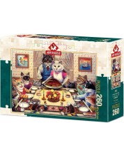 Puzzle Art Puzzle od 260 dijelova - Obitelj mačaka na gozbi