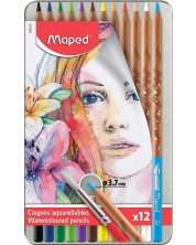 Vodene olovke Maped Water Artist - 12 boja, u metalnoj kutiji