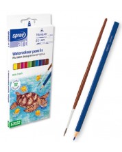 Akvarel olovke u boji SpreeArt - Trokutasti, Ø 3 mm, 12 komada + kist