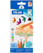 Set akvarel olovki u boji Milan - Triangular, 12 boja, s kistom -1