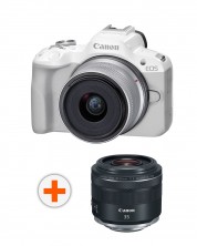 Kamera bez ogledala Canon - EOS R50, RF-S 18-45mm, f/4.5-6.3 IS STM, bijela + Objektiv Canon - RF 35mm f/1.8 IS Macro STM
