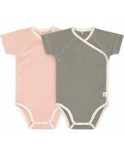 Bodi za bebe Lassig - 62-68 cm, 3-6 mjeseci, ružičasto-zeleni, 2 komada -1