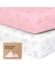 Plahte za dječji krevetić KeaBabies - 2 komada, organski pamuk, 60 х 120 cm, ružičasto/bijele Abc -1
