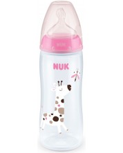 Bočica za bebe Nuk First Choice - Temperature control, 360 ml, roza, žirafa -1