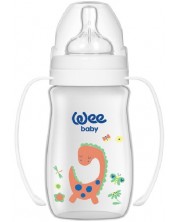 Bočica za bebe s ručkama Wee Baby Classic Plus, PP, 150 ml, bijela s dinosaurom -1