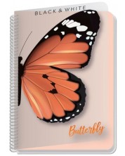 Dnevnik sa spiralom Black&White - Butterfly, A6, 80 listova, široki redovi, asortiman