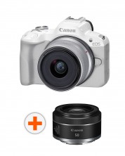 Kamera bez ogledala Canon - EOS R50, RF-S 18-45mm, f/4.5-6.3 IS STM, bijela + Objektiv Canon - RF 50mm, F/1.8 STM