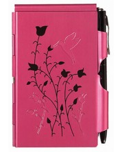 Bilježnica Troika Flip Notes - Raspberry Hummingbird, s metalnim etuijem i kemijskom olovkom
