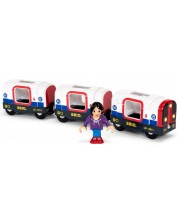 Igralni set od drveta Brio World – Vlak, 2 vagončića i figurica