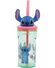 Čaša sa slamkom i 3D figuricom Stor Stitch - Flowers, 360 ml -1