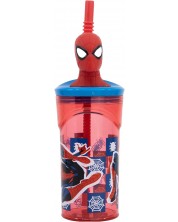 Čaša sa slamkom i 3D figuricom Stor Spider-Man - Arachnid Grid, 360 ml