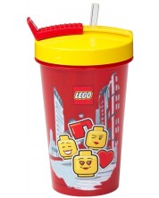 Čaša sa slamkom Lego Iconic - Girl, 500 ml, crvena