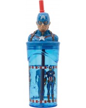 Čaša sa slamkom i 3D figuricom Stor Avengers - Invisible Force, Captain America, 360 ml -1