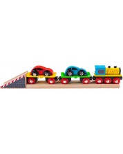 Drvena igračka Bigjigs - Nosač vlakova, s autićima -1