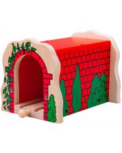 Drvena igračka Bigjigs - Tunel od crvene cigle s tračnicom