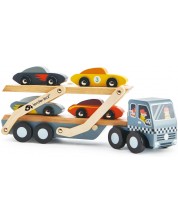 Drveni set za igru Tender Leaf Toys - Autotransporter s 4 kolica