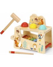 Drvena igračka Tooky Toy - Ksilofon s kuglicama i čekićem, Šumski svijet -1