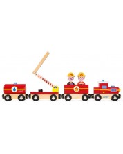 Drvena magnetna igračka Janod - Vlak, vatrogasna brigada